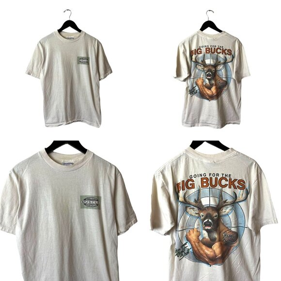 Vintage 90s Going for the Big Bucks T Shirt Cream Large L USA Single Stitch - Picture 1 of 16